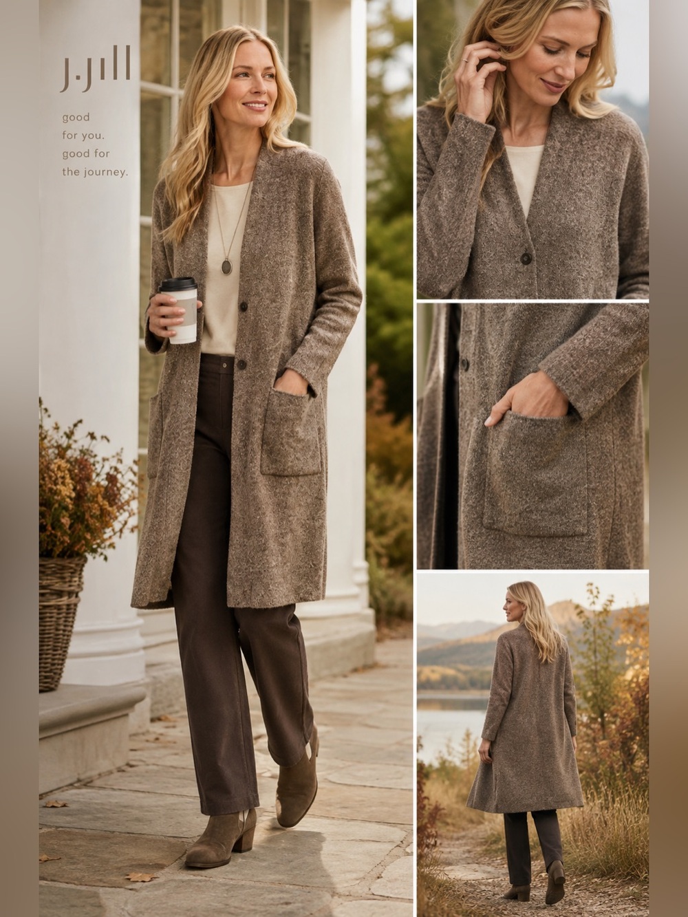 J.Jill heathered brown-and-oatmeal woven duster cardigan